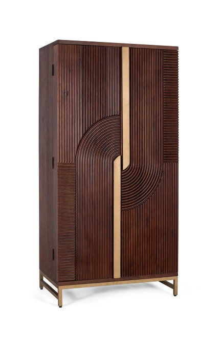 GINER Y COLOMER Mueble bar de 2 puertas en madera de mango y metal color Cerezo